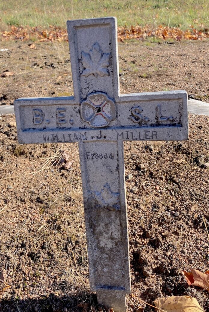The Grave Marker of Cpl. William Miller, F76684, in Pine Grove Cemetery
