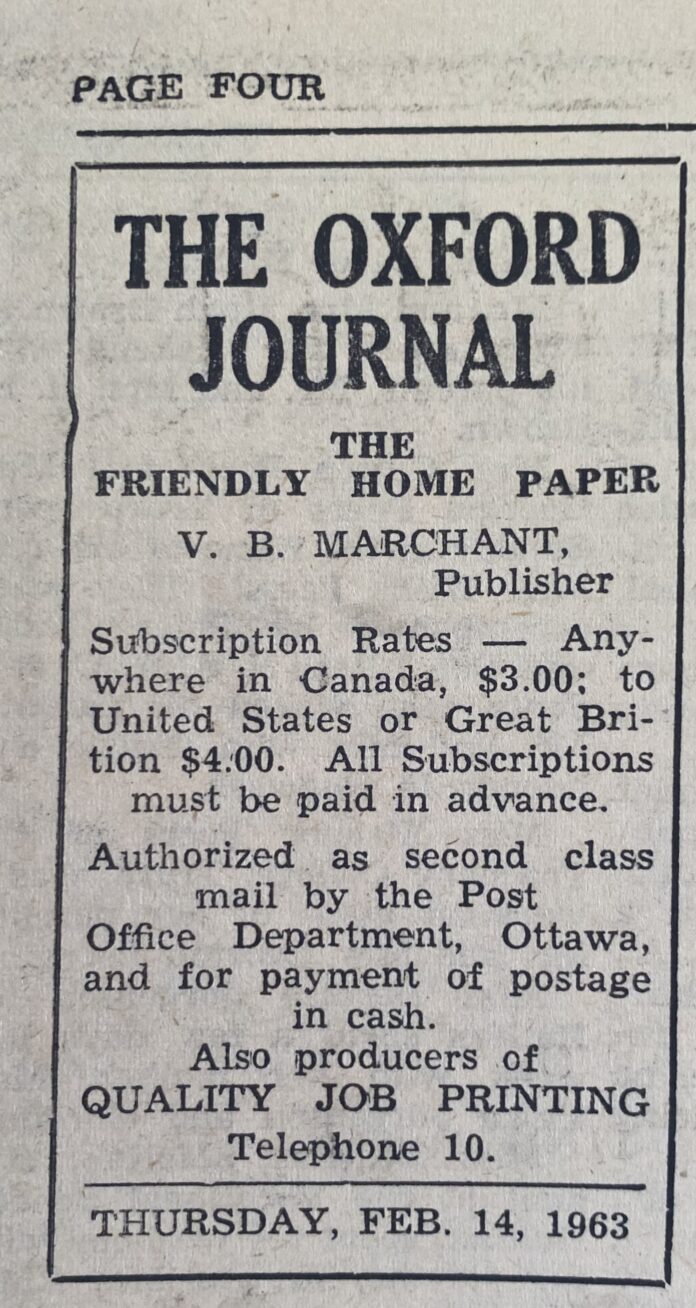 Masthead of The Oxford Journal, 1963