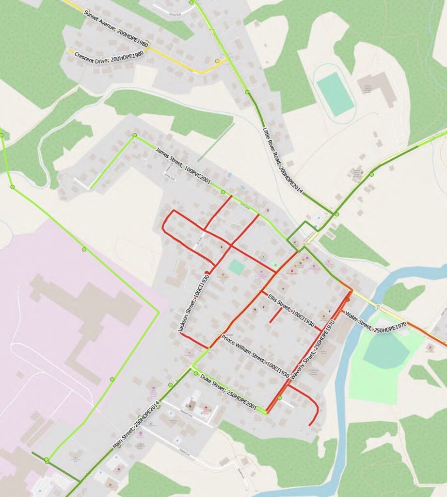 Downtown Oxford water supply map - Probability of Failure