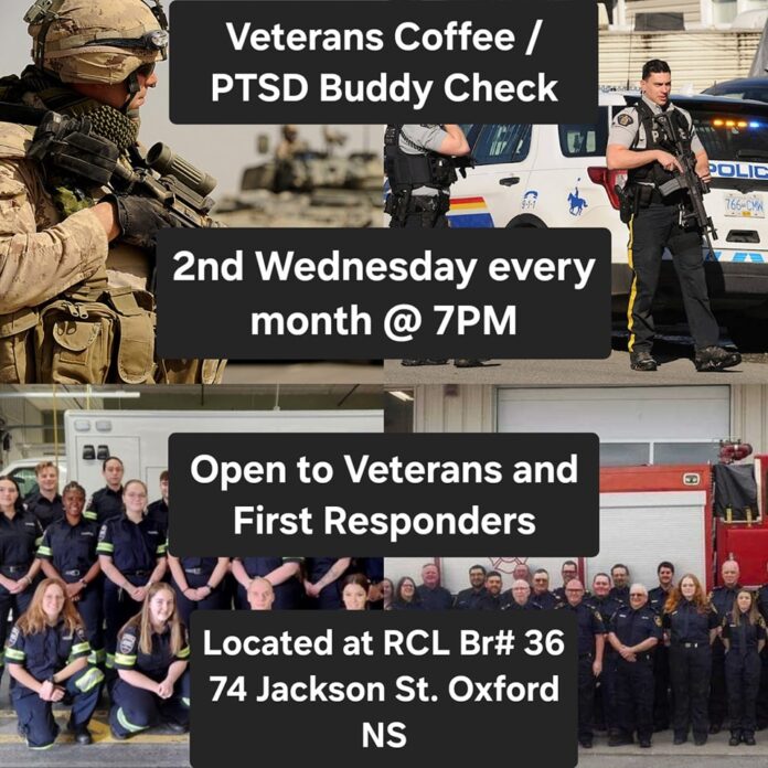 Veteran's Coffee / PTSD Buddy Check at the Oxford Legion, every 2nd Wednesday of the month, 7:00pm.