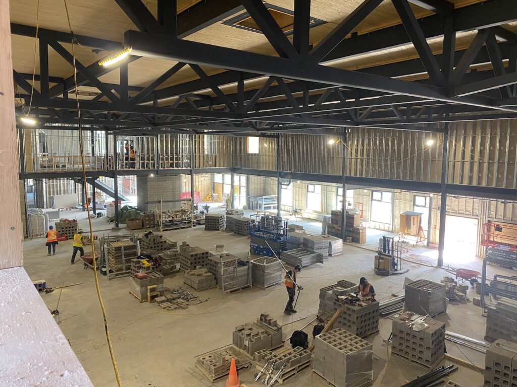 Looking down into the gymnasium area from the walking track